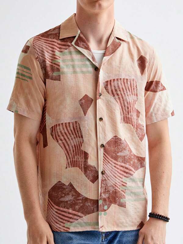Manfinity VCAY New Men's Digital Printed Woven Casual Short Sleeve Shirt
