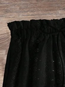 SHEIN Swim 纯色针织提花休闲罩衫短裤夏季 - 黑色 - 查看 4
