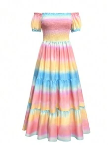 Vestido largo sin mangas y sin hombros con degradado de moda - Multicolor - Ver 3