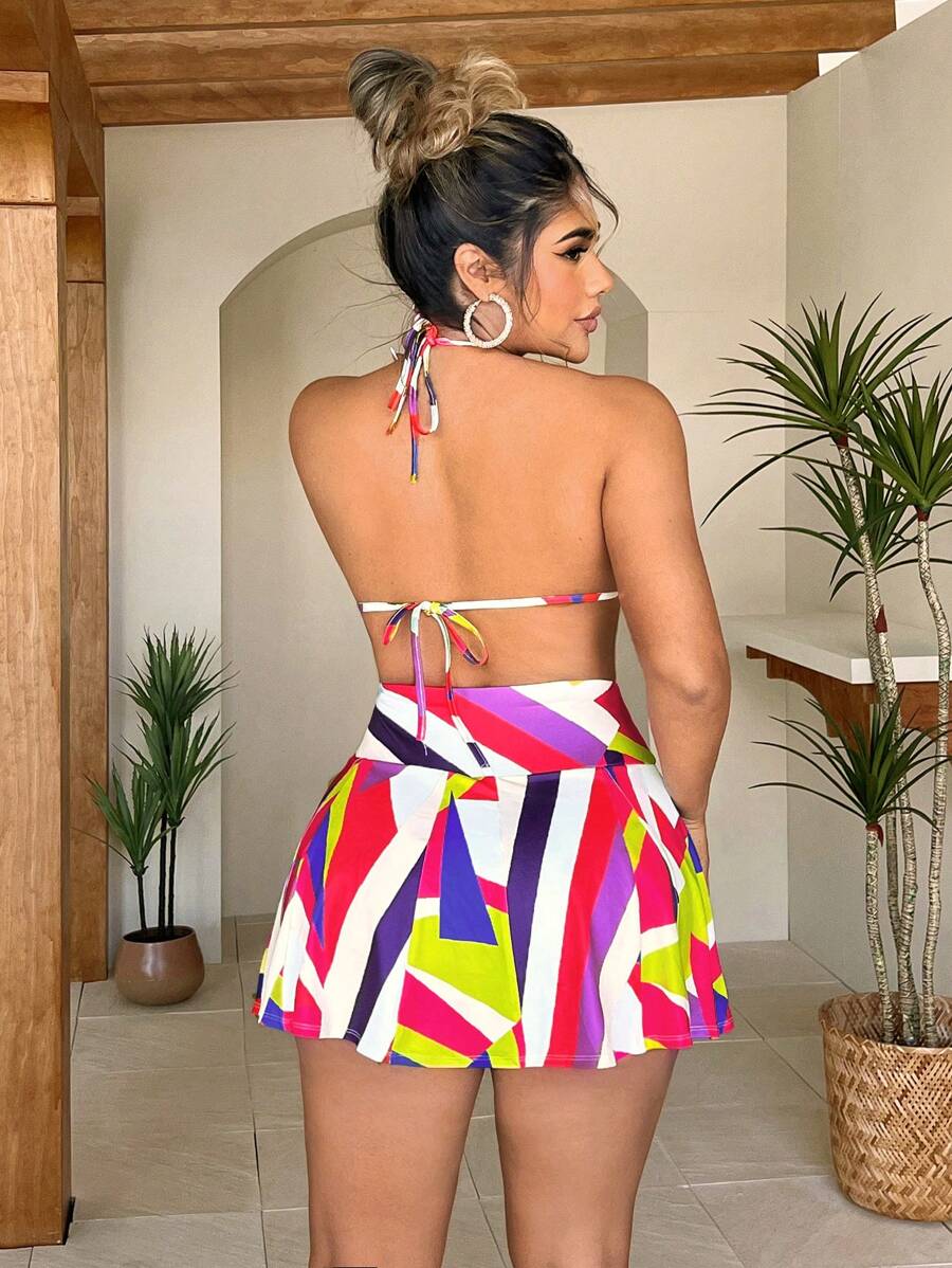 SHEIN SXY Lễ hội hòa nhạc hòa nhạc trang phục đồ họa hình học in váy hai mảnh cho nữ - Nhiều màu - Xem 1