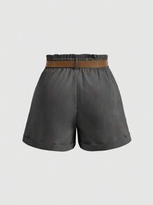 SHEIN MOD سروال مخطط باللون الأبيض والأسود ذو حزام كبير بأسلوب عتيق مقاس كبير، لون مشمشي