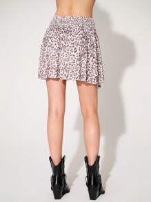Leopard Print Knit Mini Skirt - Multicolor - View 4