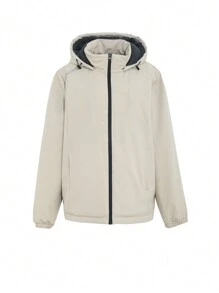 DAZY Men's Hooded Letter Print Padded Coat, Winter Jacket - Khaki - View 17