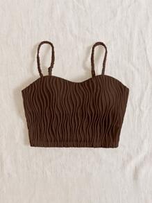 SHEIN VCAY 度假風格女士質感棕色背心上衣，配有襯墊 - 棕色 - 查看 3