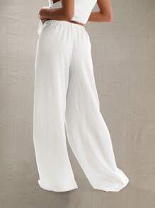 Melissa Matos بنطلون ذو خصر مرن مصنوع من قماش الكتان ذو إحساس منسوج، مناسب للموسم الصيفي والربيعي ، بوهو، أنيق، كاجوال، ليلة السهرة، جميل - أبيض - مشاهدة 6