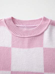 Elegant Plaid Bishop Sleeve Sweater, Long Sleeve Top - Pink - View 10