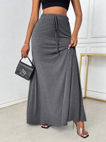 Rafferiza Women's Solid Color Simple Daily Wear Skirt Fall