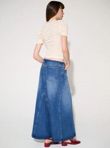 WESTFADE Premium Cut Off Cotton Denim Maxi Skirt