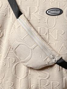 SHEIN Áo hoodie vải họa tiết in chữ Tween Boy Xuân/Thu, Quần Jogger, Ba lô, Bộ nhiều món - Màu be - Xem 3