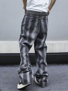 Manfinity Roghcode Jean droit décontracté pour homme à rayures et silhouette ample avec poches