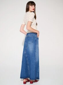 WESTFADE Premium Cut Off Cotton Denim Maxi Skirt