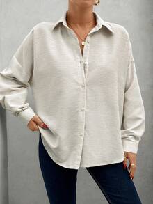 RueChic Open Placket Blouse With Tassels And Tribe Print - Beige - View 4