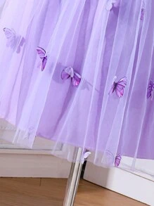 SHEIN 青少女蝴蝶3D蕾絲優雅甜美精緻連衣裙 - 紫色 - 查看 4