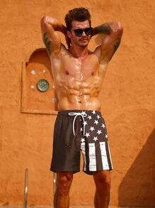Surfspeed Shorts de playa de ajuste ancho para hombre con cordón de impresión de la bandera estadounidense para vacaciones - Multicolor - Ver 5