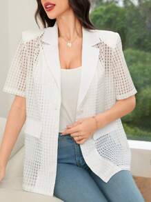 Seusyu Women's Translucent Simple Short Sleeve Regular Jacket For Daily Wear - White - View 3