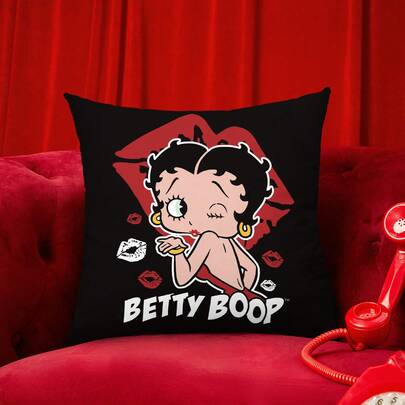 Betty Boop | ROMWE 卡通人物和字母印刷雙面絨布枕套