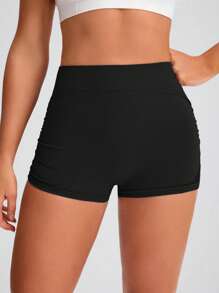 SHEIN Sport Studio Women's Solid Color Simple Everyday Sports ShortsWomen Sweat Short, Gym Short, Biker Short