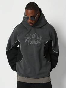 Designer Sumwon Society Vintage Inspired Pullover Hoodie Athletic Piping Modern Gothic Script Embroidered Logo Streetwear Fall Winter Collection - Multicolor - View 2