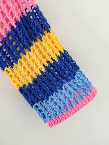 Travachic KIDS Tween Girl Loose Elegant Cropped Rainbow Striped Crewneck Pullover Sweater With Long Sleeves