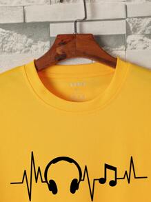 Manfinity Dauomo Men's Summer Earphone Printed Round Neck Short Sleeve Casual T-Shirt - Yellow - View 4
