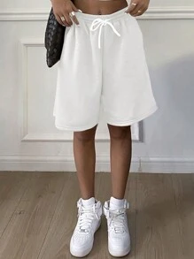 DAZY Loose Drawstring Women's Printed Capri Shorts - Beige - View 4