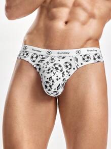 Men's Soccer Pattern Printed Boxer Briefs, Fun Underwear - White - View 4