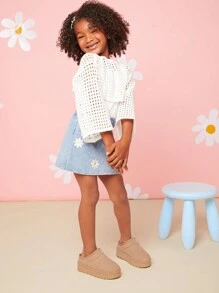 Mini mi 兒童冬季家居拖鞋帶編織帶，單腳穿脫，時尚舒適和保暖 - 米色 - 查看 4