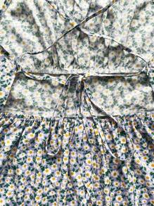 Soleia Vestido corto de verano para mujeres con tirantes de espagueti sin espalda cruzados con estampado floral pequeño para vacaciones