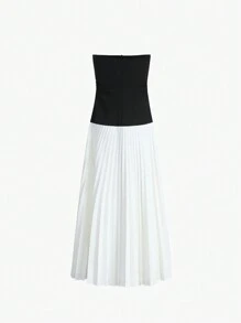 Color Block Pleated Strapless Dress