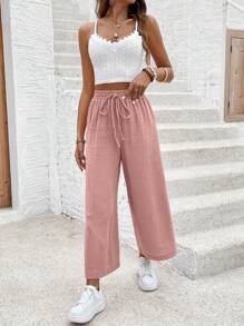 SHEIN Frenchy 2pcs Solid Color Spaghetti Strap Top And Long Pants Set, Casual Summer Vacation - Baby Pink - View 6
