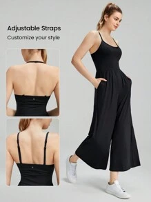 GLOWMODE Modal Treasures Wide-Leg Adjustable Jumpsuit Light Support Yoga Studio Gym Daily - Black - View 3