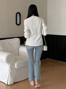 DAZY Áo sơ mi dài tay họa tiết màu trơn đơn giản dành cho doanh nhân - trắng - Xem 5