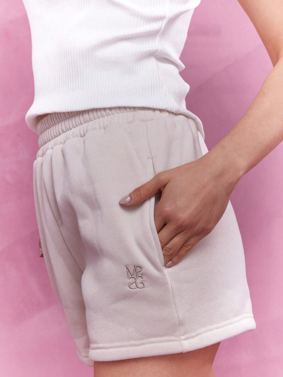 MISSGUIDED Embroidered Logo Sweat Shorts - Apricot - View 1