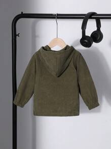 1 pieza Chaqueta con capucha de pana con parches de patchwork para niño pequeño para uso diario, campus o actividades al aire libre en primavera u otoño
