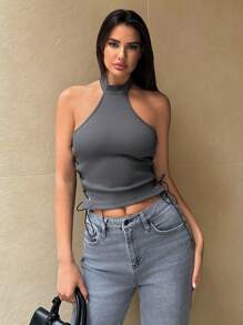 SHEIN Essnce 女士吊带背心上衣 夏季吊带背心上衣 上衣 - 深灰色 - 查看 6