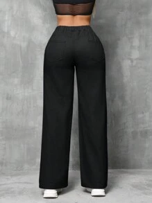 SHEIN SXY Jeans casuales de pierna recta con corte holgado para mujer con cinturón en la cintura y detalles desgastados