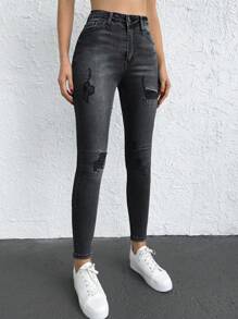 EURMUSE Zerrissene Skinny Denim Hose - Grau - Übersicht 5