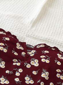 Soleia Women's Holiday Black-Based Ditsy Floral Off-Shoulder Ruffled Bodysuit - Burgundy - View 3