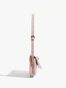 SHEIN BAE 女士情人節鑽石蝴蝶結Y2K街頭雙口袋肩背包，青少年，粉紅色 - 粉色 - 查看 5