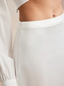 Anewsta 夏季简约优雅高腰鱼尾裙适合节日聚会服装长款缎面女装 - 白色 - 查看 3