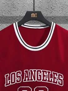 Manfinity Homme Men's Striped & Letter Print Round Neck Sleeveless Tank Top - Burgundy - View 4