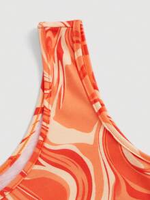 SHEIN MOD Vestido rosa con estampado de mármol para mujer con aberturas laterales en las mangas sin mangas - Naranja - Ver 3