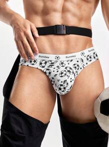 Men's Soccer Pattern Printed Boxer Briefs, Fun Underwear - White - View 5