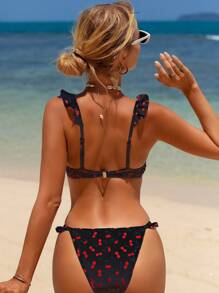 SHEIN Swim Women's Summer Beach Cherry Print Ruffle Trim  Bikini Set (2 Pieces) Random Print - Multicolor - View 2