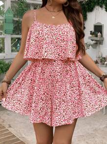 SHEIN Clasi Plus Size Boho Floral Printed Sleeveless Romper, For Summer - Multicolor - View 5