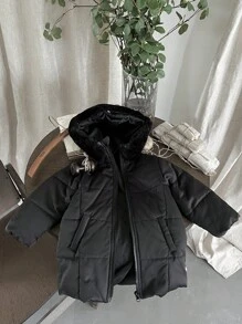 Baby Girl Black Stylish Mid-Length Jacket With Matching Handkerchief, Autumn/Winter