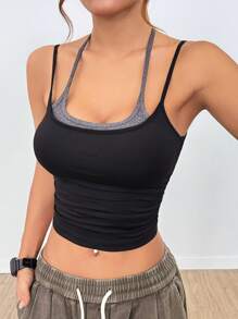 Gameset SHEIN Sport Contrasting Colors Pleated Summer Sports Camisole - Black and White - View 3