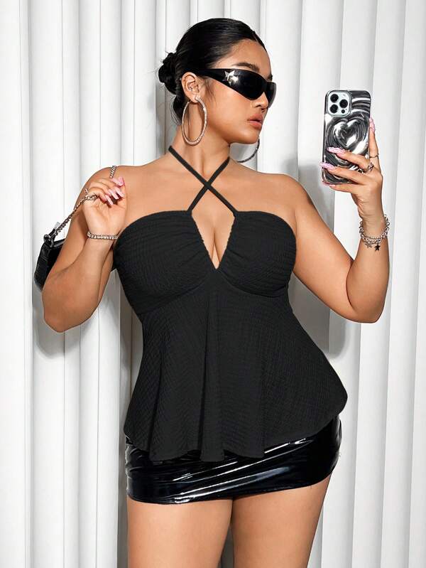 SHEIN ICON Plus Summer Going Out A Pendulum Crisscross Tie Backless Halter Top