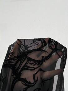 SHEIN ICON Frauen Sommer Netzspitze Slim Fit Crop Y2K Ausgeh- und sexy transparente schwarze Oberteil mit Rundhalsausschnitt - Schwarz - Übersicht 11