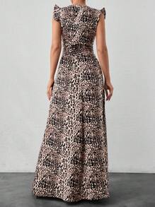 EURMUSE Striped V-Neck Button Detailed Dress - Brown - View 2